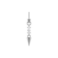 Punta per piercing in argento con cristallo chiaro e pendente appuntito su sfondo bianco