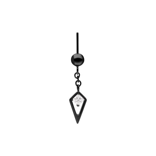 Punta per Piercing Rook Nera con Cristallo in una cornice geometrica nera su sfondo bianco