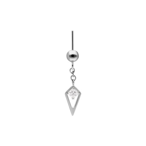 Punta Rook in argento con baguette cristallino, sospesa su sfondo bianco
