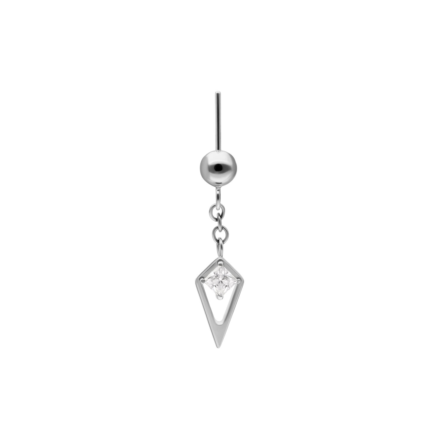 Punta Rook in argento con baguette cristallino, sospesa su sfondo bianco