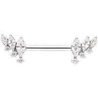 Barbell Piercing con Ali di Cristallo Argento Barbell argento con ali di cristallo scintillanti su sfondo bianco