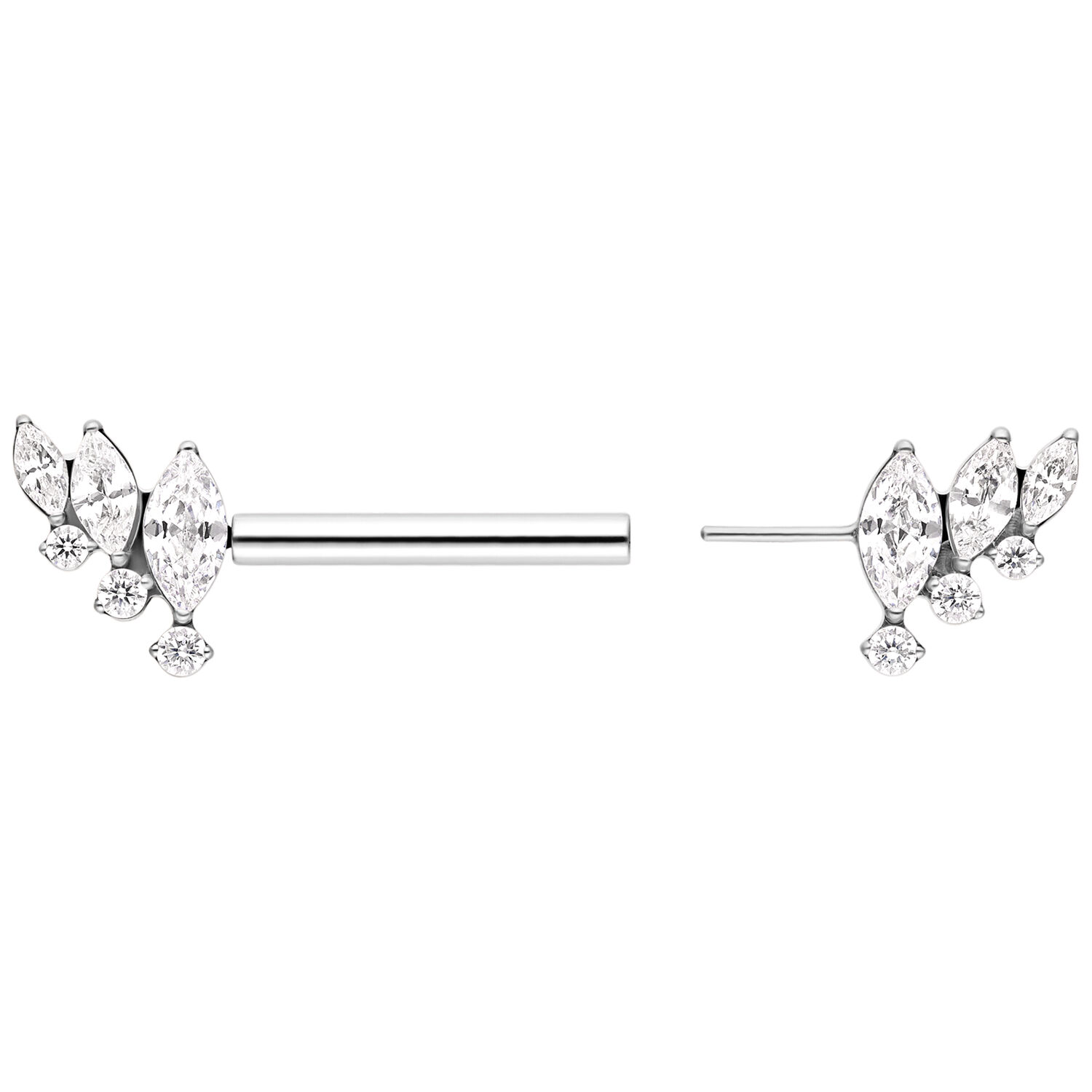 Barbell Piercing con Ali di Cristallo Argento Barbell piercing argento con ali di cristallo su sfondo bianco