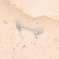 Barbell d'argento con ali di cristallo Barbell d'argento con ali di cristallo su superficie di pietra beige