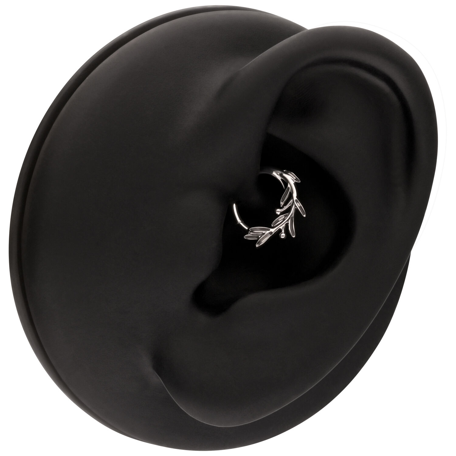 Clicker per Setto con Ramo d'Olivo Argento Clicker con ramo d'olivo argento fissato a un modello di orecchio nero