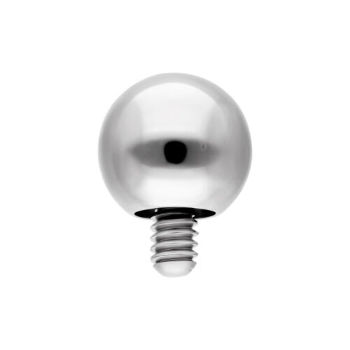 Sfera d'argento con filettatura esterna su sfondo bianco