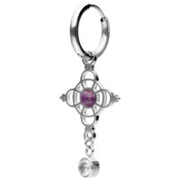 Orecchini d'argento con ametista e zirconi Orecchino d'argento con design raffinato, ametista al centro e pendente di zirconi su sfondo bianco
