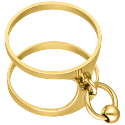Anello dorato con due bande parallele e un ciondolo ad anello mobile