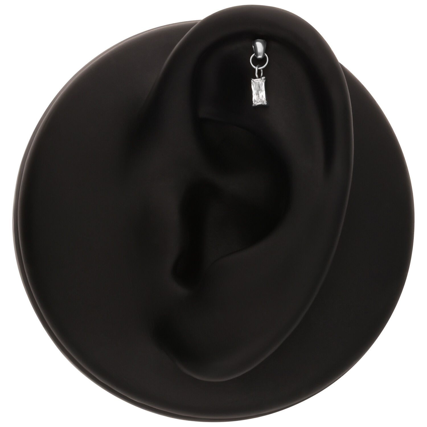 Argento Baguette Cristallo Rook Inserto Modello di orecchio nero con piercing in cristallo baguette argento