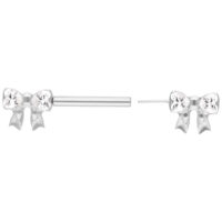 Piccolo Piercing Barbell con Fiocco di Cristallo Due barbells in titanio bianco con fiocchi tempestati di cristalli su sfondo bianco