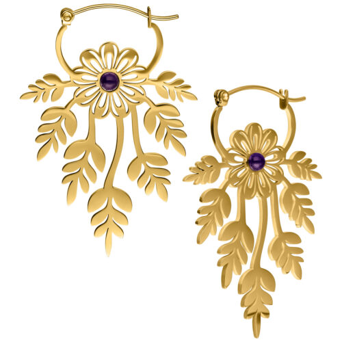 Floral Amethyst Hoops Pair - Oro